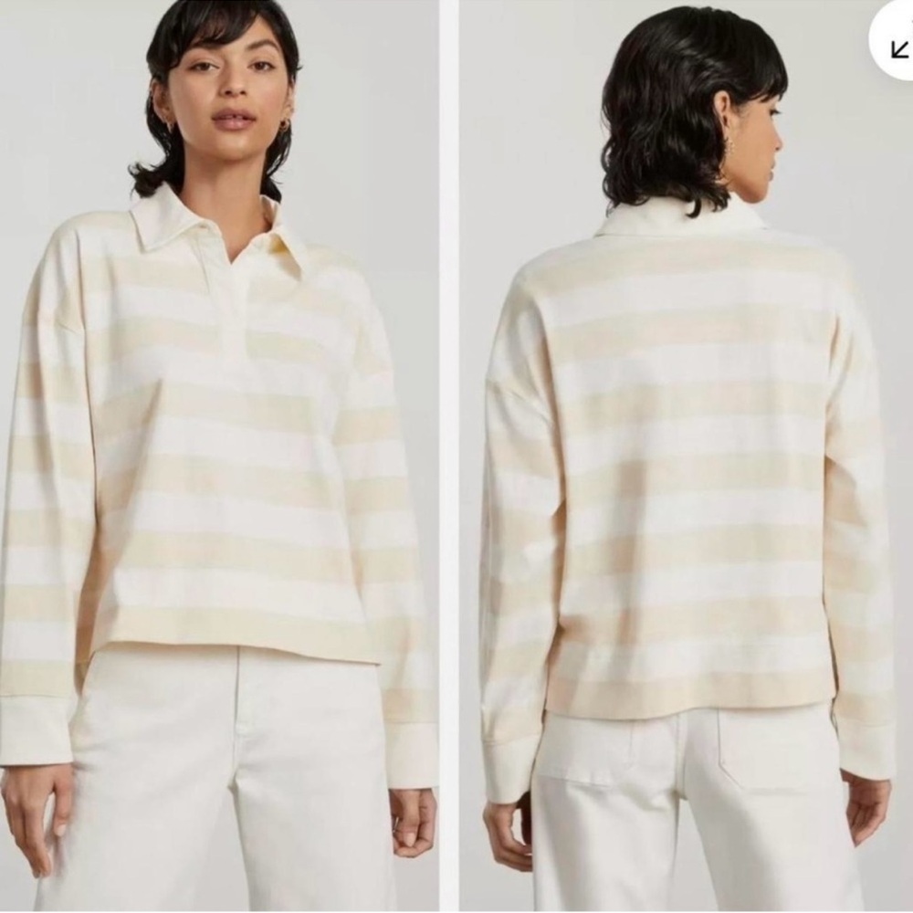 Everlane Beige and White Rugby Tee